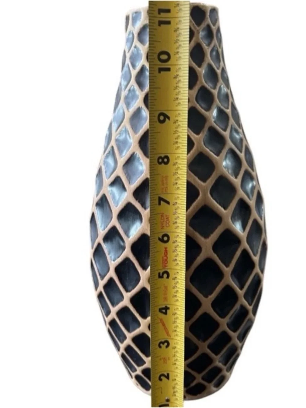 Modern Textured Vase 11” Diamond Pattern Art Pottery Shelf Table Top Art Deco